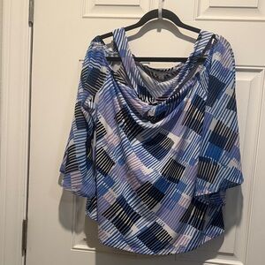 Cato Blue Geometric Sexy cut Neckline Women's Top